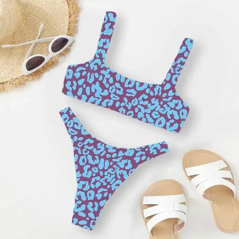 Micro Bikini 2-Piece Swimsuit Leopard Print High Waist Swimwear Suspender Multicolor Beach Bathing Suit