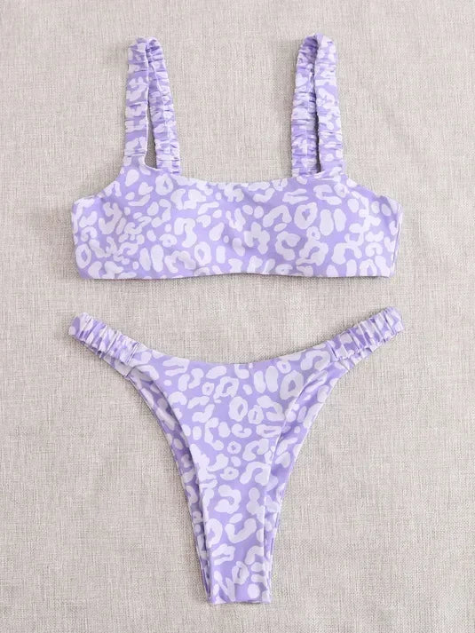 Micro Bikini 2-Piece Swimsuit Leopard Print High Waist Swimwear Suspender Multicolor Beach Bathing Suit