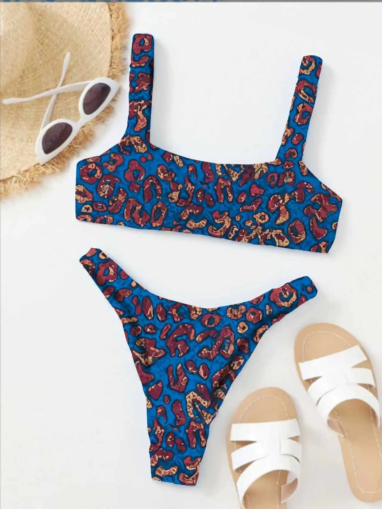 Micro Bikini 2-Piece Swimsuit Leopard Print High Waist Swimwear Suspender Multicolor Beach Bathing Suit