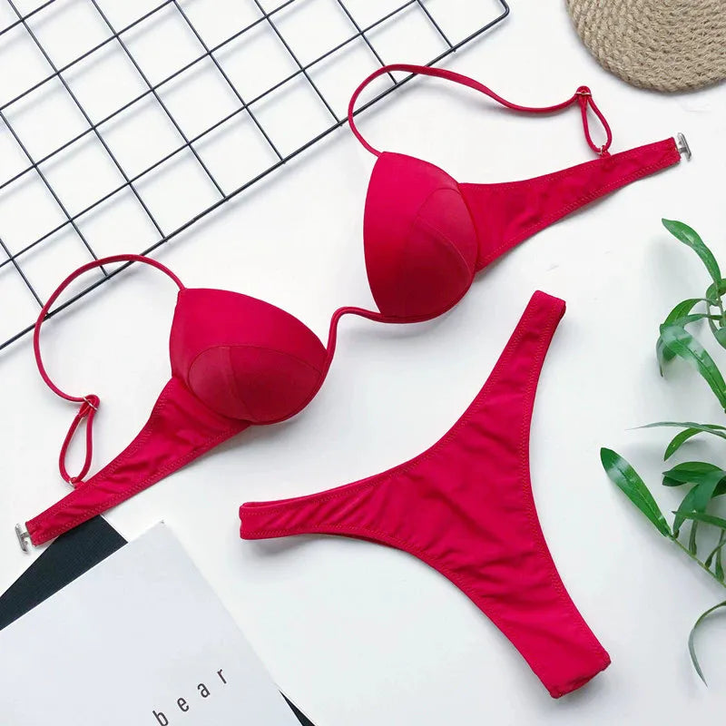 Red Push Up Bikinis Sets