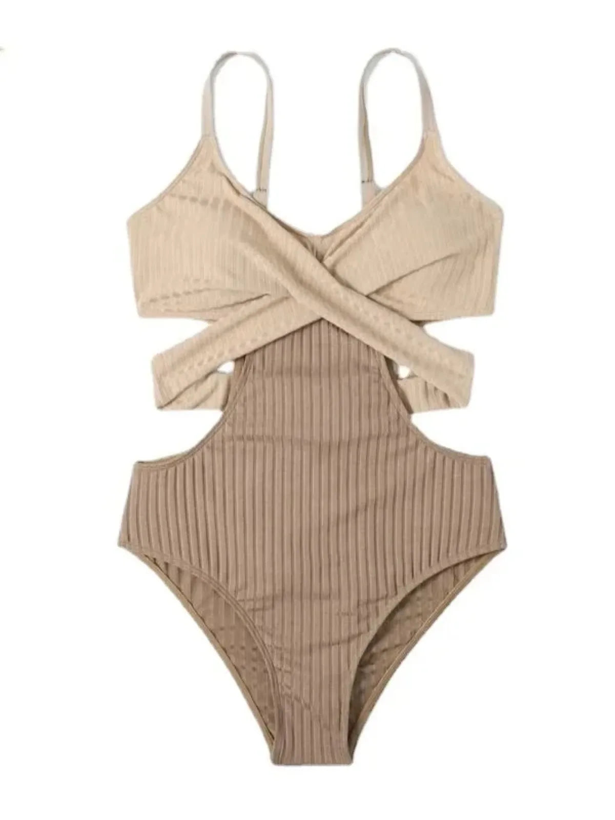 Solid Color Splicing Bikini One Piece Swimsuit Long Sleeve Beach Bodysuit Swimwear Big Backless Bathing Suit