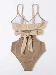 Solid Color Splicing Bikini One Piece Swimsuit Long Sleeve Beach Bodysuit Swimwear Big Backless Bathing Suit