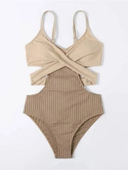 Solid Color Splicing Bikini One Piece Swimsuit Long Sleeve Beach Bodysuit Swimwear Big Backless Bathing Suit