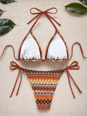 2-piece Swimsuit Knitted Striped Bikini Set
