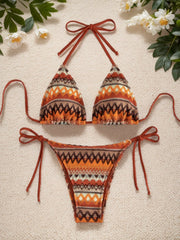 2-piece Swimsuit Knitted Striped Bikini Set