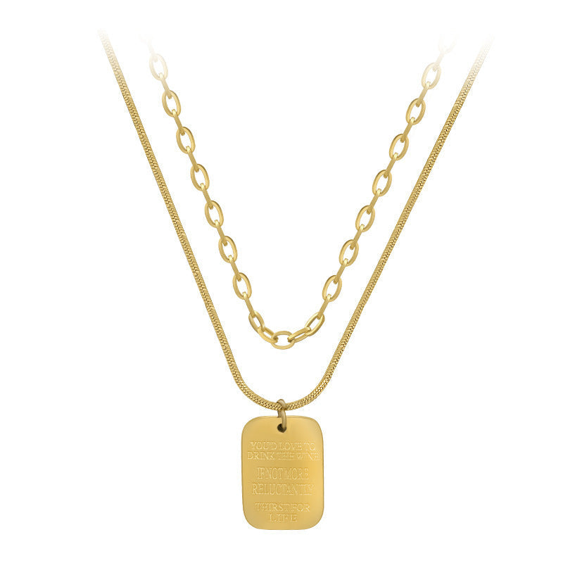 Double-layer square pendant with necklace