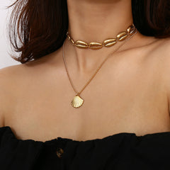 Golden shell multi-layered necklace