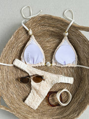 2Pcs White 3D Textured Bikini Set