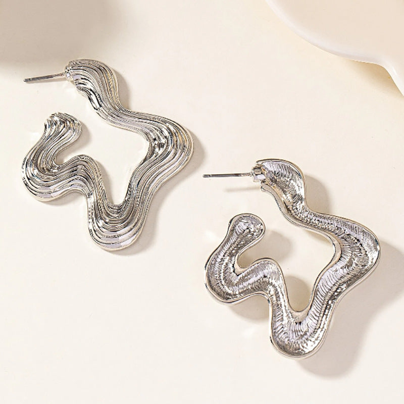 Metal Texture Geometric Irregular Earrings