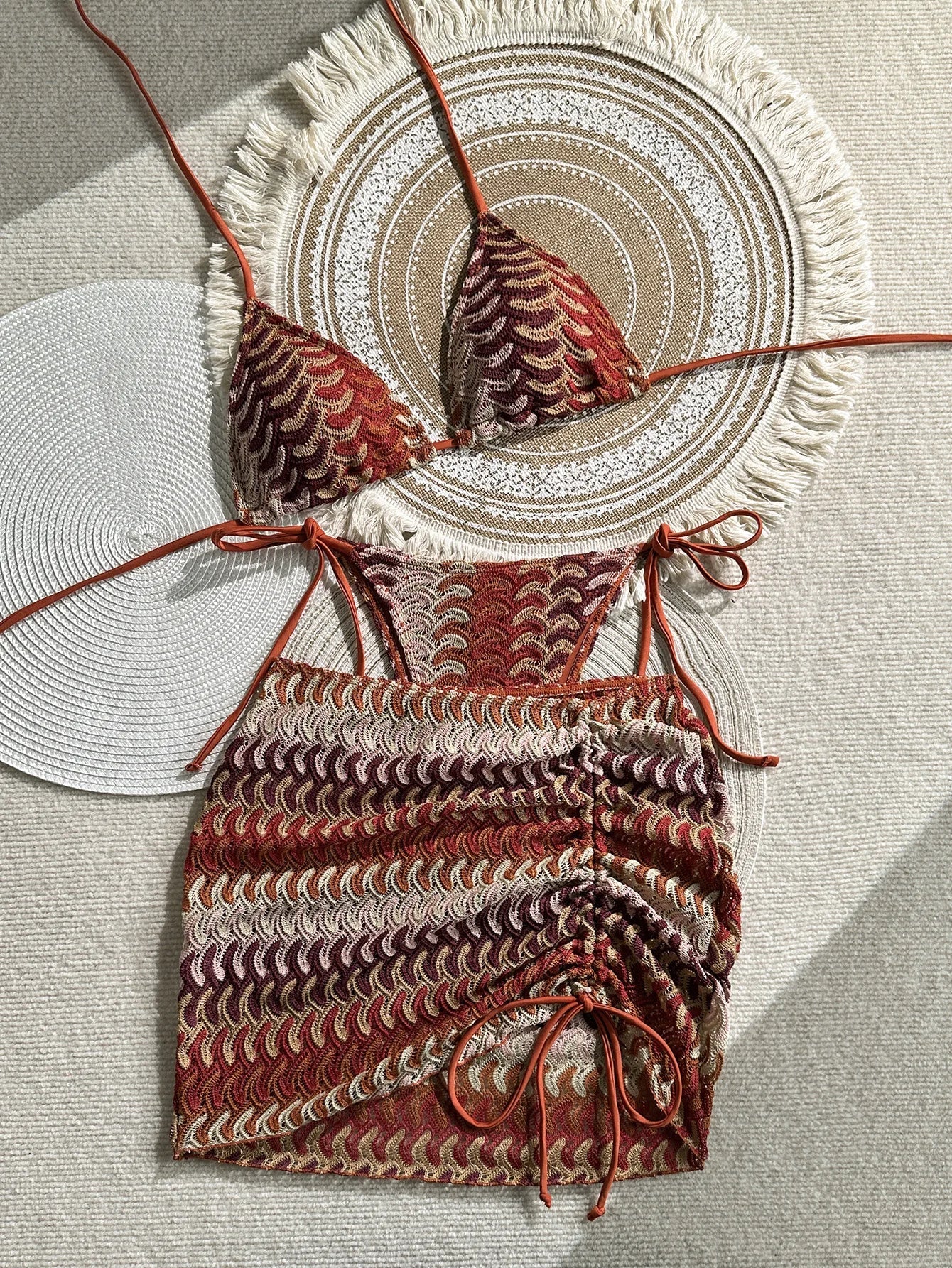 3 Piece Gradient Crochet Swimsuit