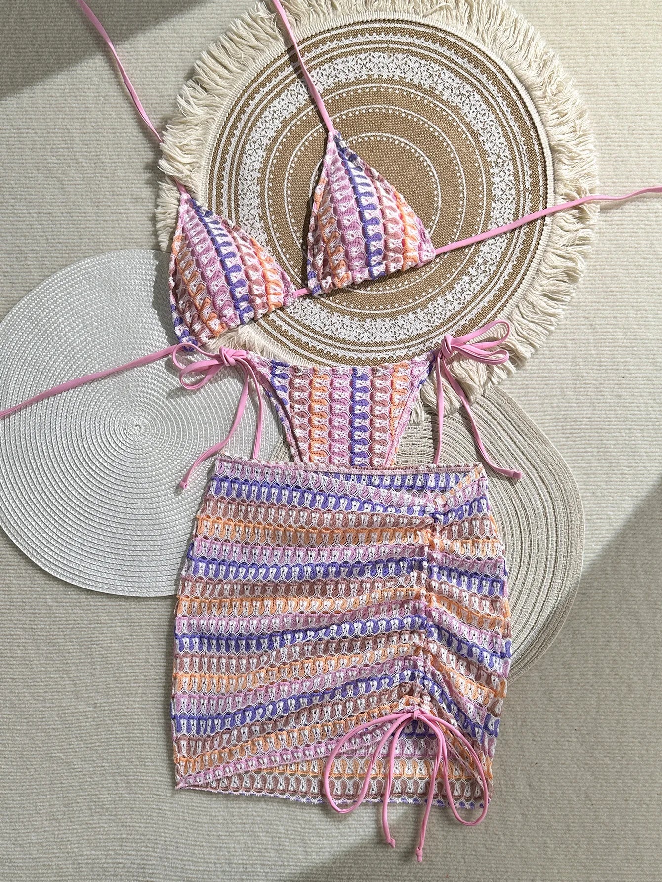 3 Piece Gradient Crochet Swimsuit