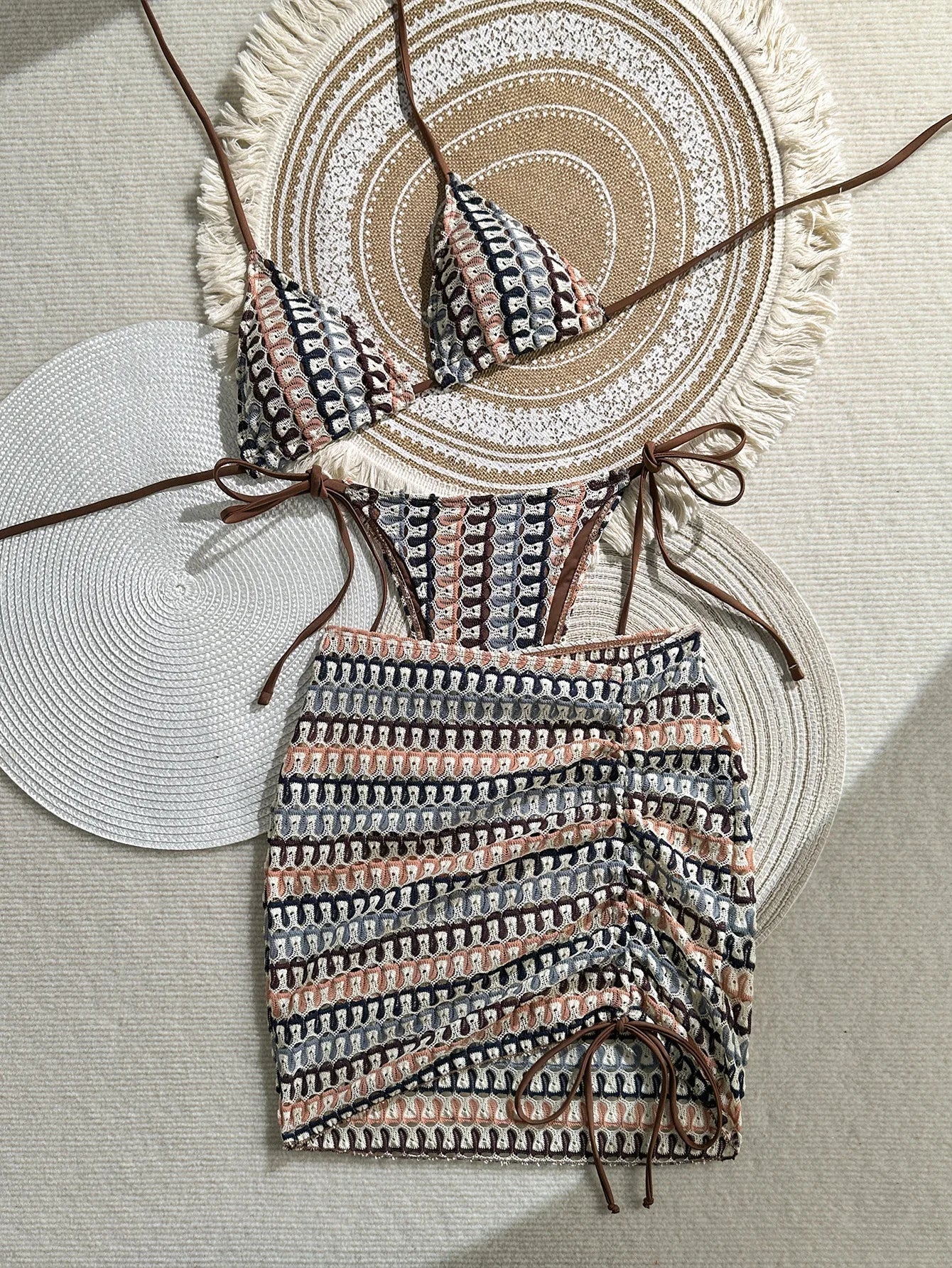 3 Piece Gradient Crochet Swimsuit