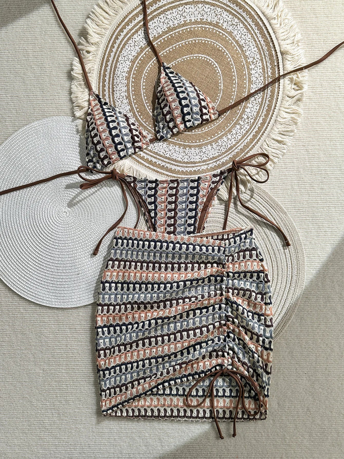 3 Piece Gradient Crochet Swimsuit