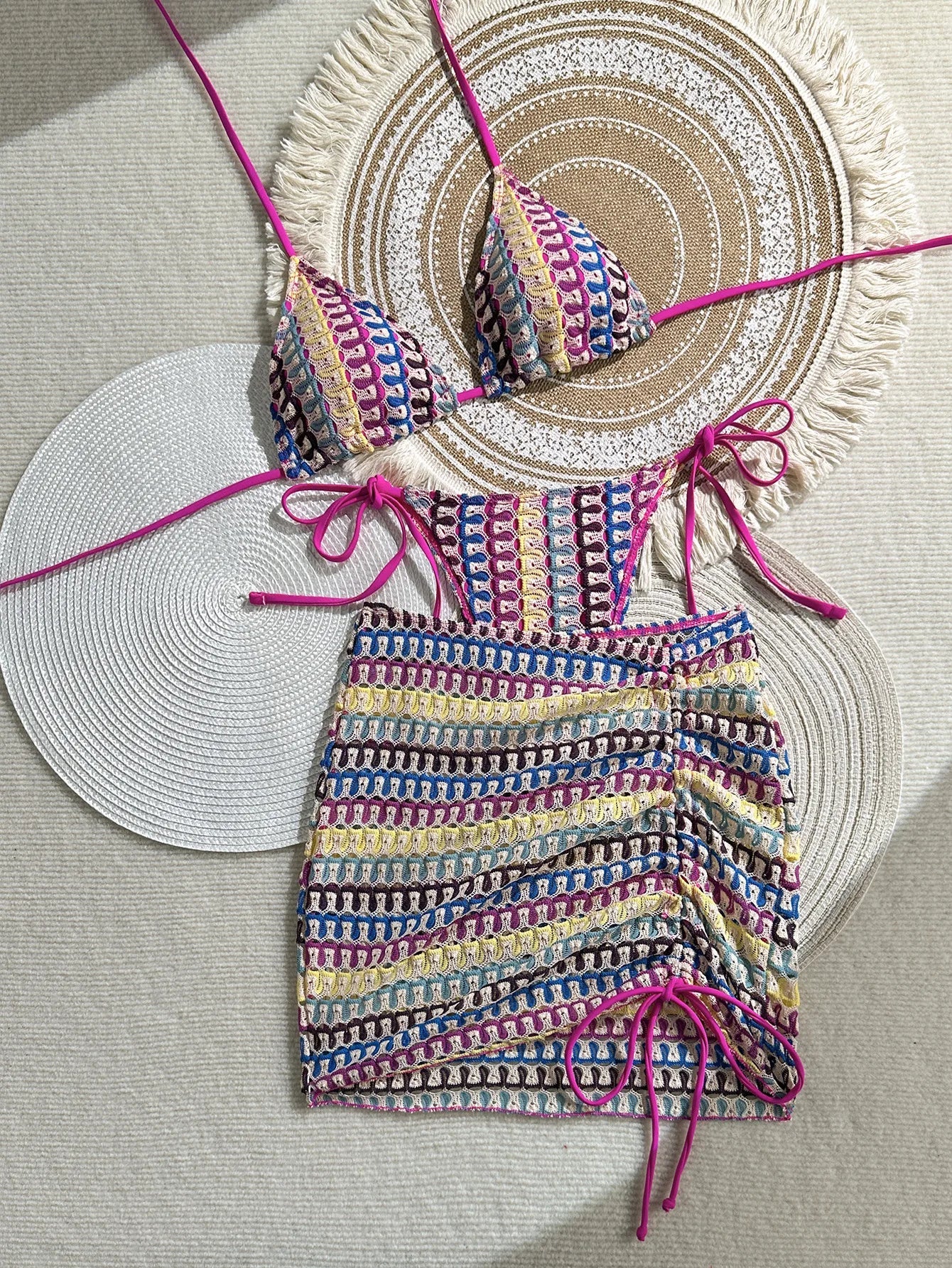 3 Piece Gradient Crochet Swimsuit