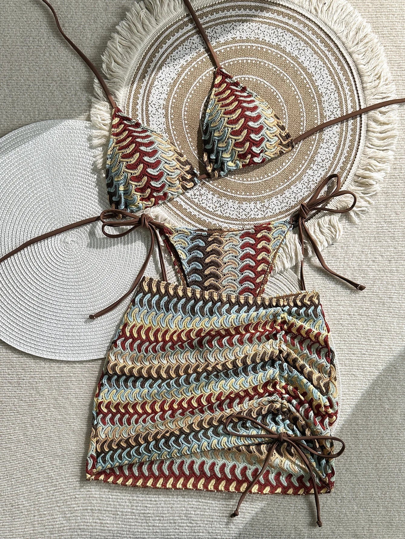 3 Piece Gradient Crochet Swimsuit