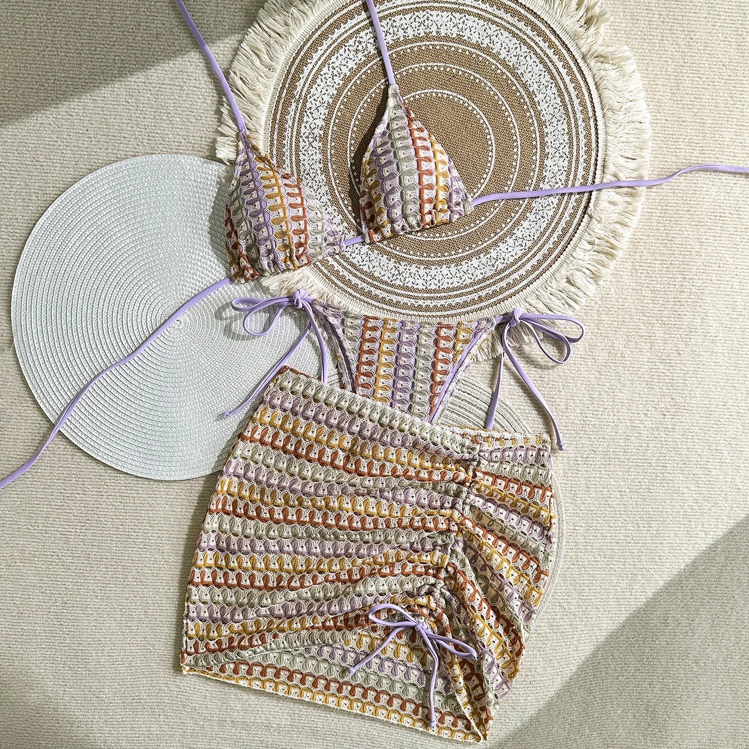 3 Piece Gradient Crochet Swimsuit
