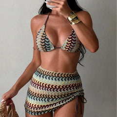 3 Piece Gradient Crochet Swimsuit