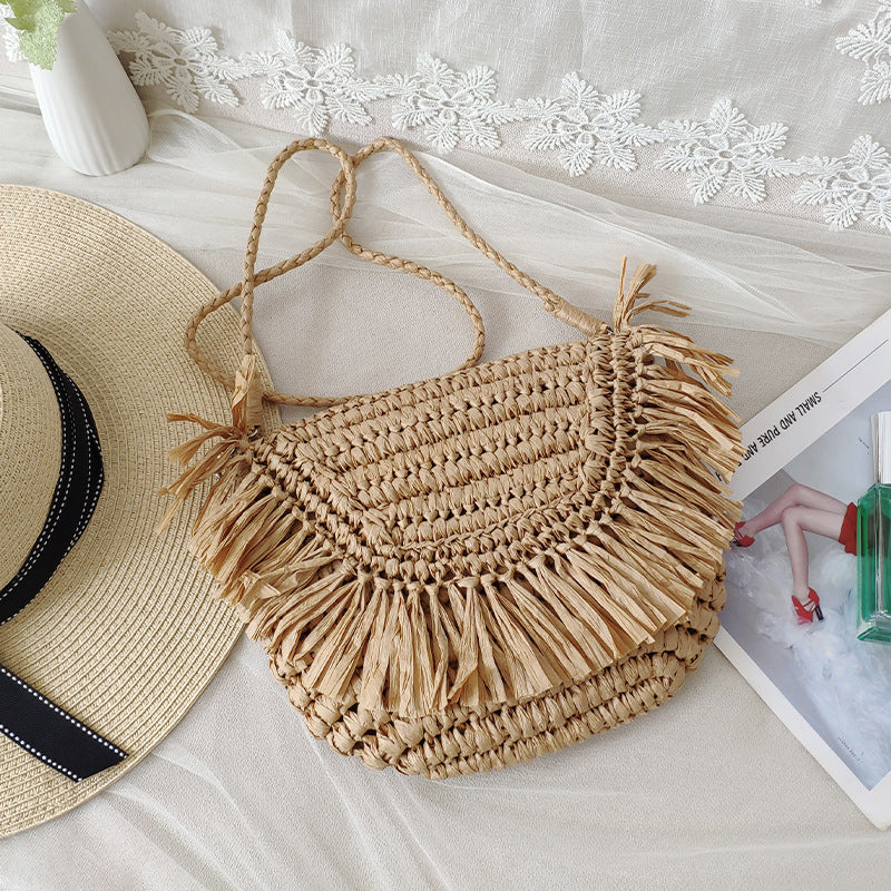 Handmade Crochet Tassel Straw Bag