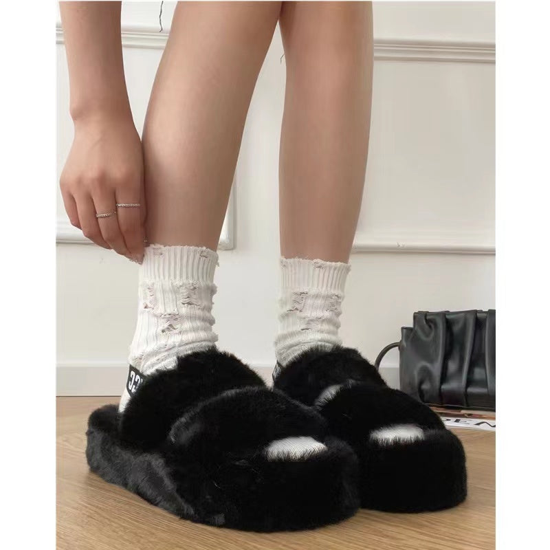 Plush cotton slippers