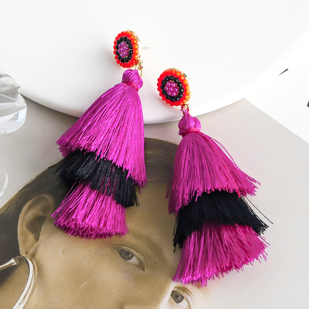 Boho Style Cotton Tassel Earrings