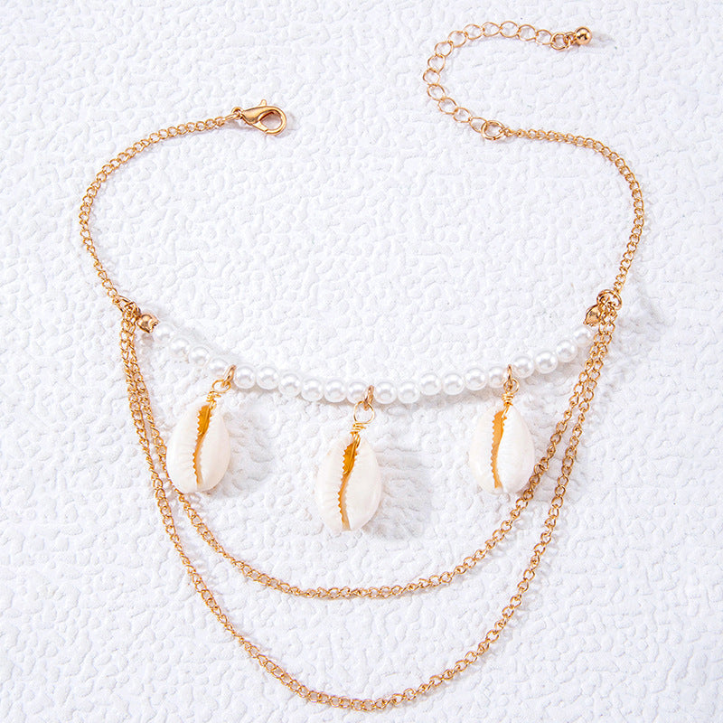 Imitation Pearl Beaded Shell Pendant Arm Necklace