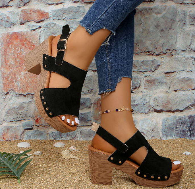 Orange Peep Toe Casual Sandals