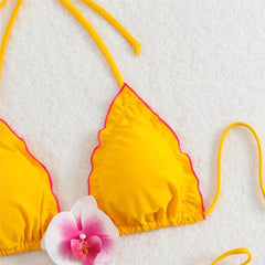 3D Flowers String Halter Triangle Bikinis Sets