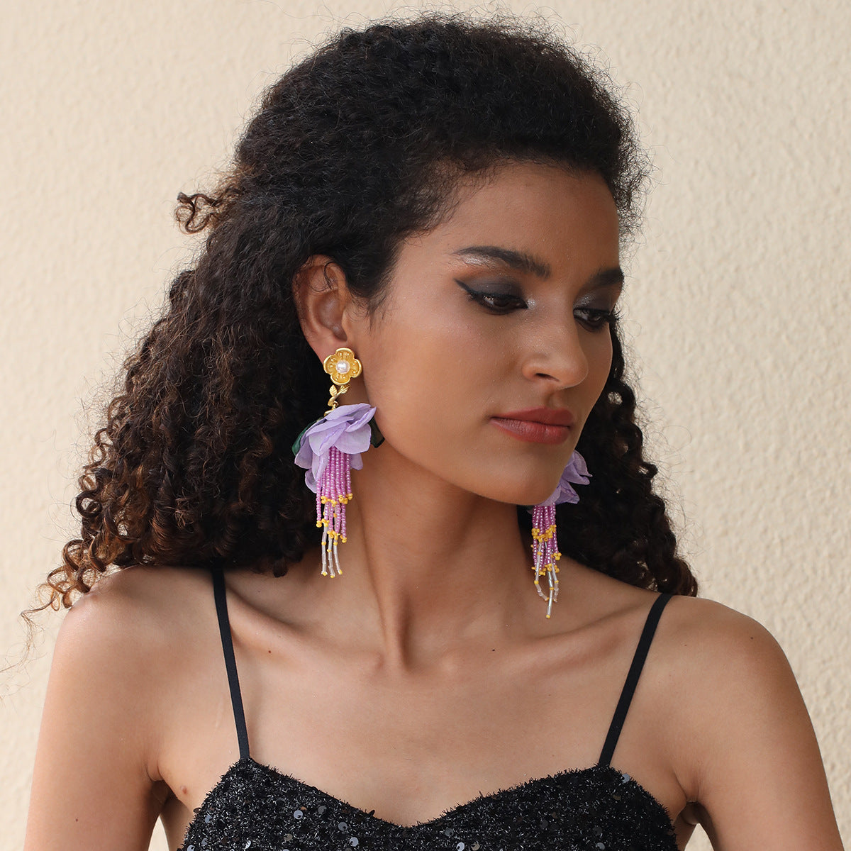 Handmade Fabric Floral Tassel Earrings