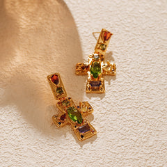 Cross Colored Zircon Stud Earrings