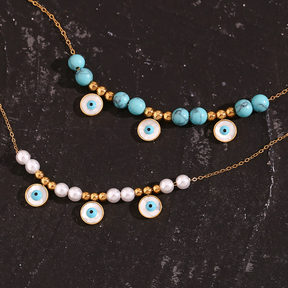 Blue Turquoise Round Eye Bead Necklace