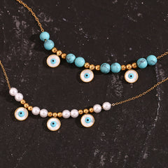 Blue Turquoise Round Eye Bead Necklace