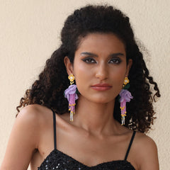 Handmade Fabric Floral Tassel Earrings