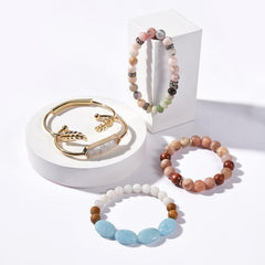 5 Pcs/set Natural Semi-precious Stone Metal Bracelets Set