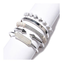 5 Pcs/set Natural Semi-precious Stone Metal Bracelets Set