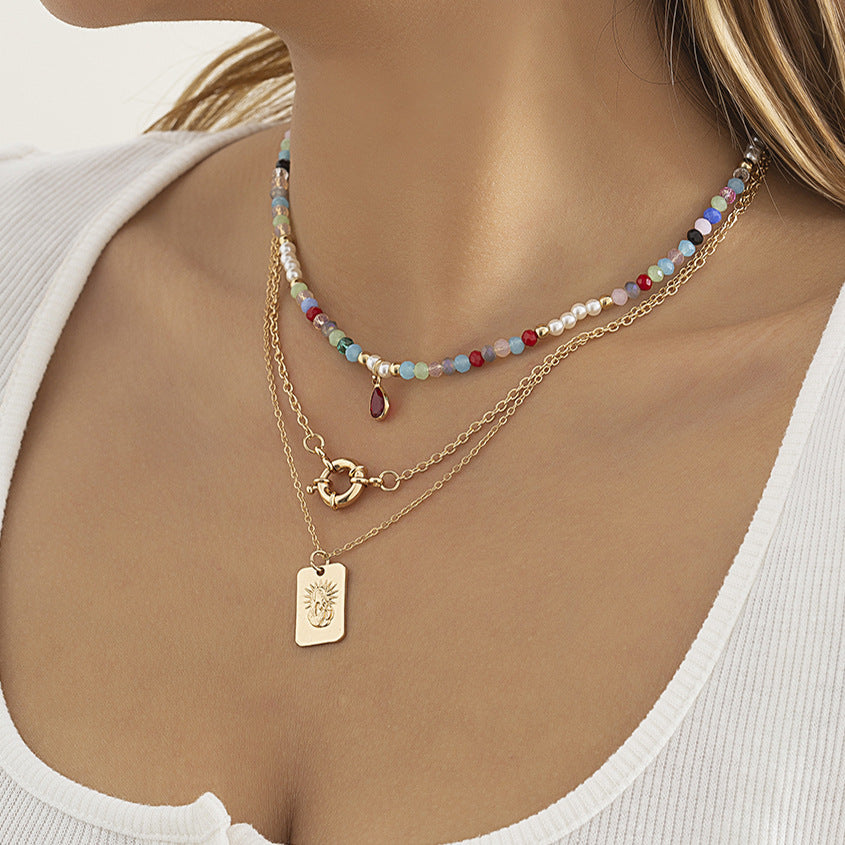 Colorful Water Drop Pendant Clavicle Chain