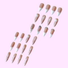 24pcs Long Stiletto Floral Fake Nail & 1sheet Tape