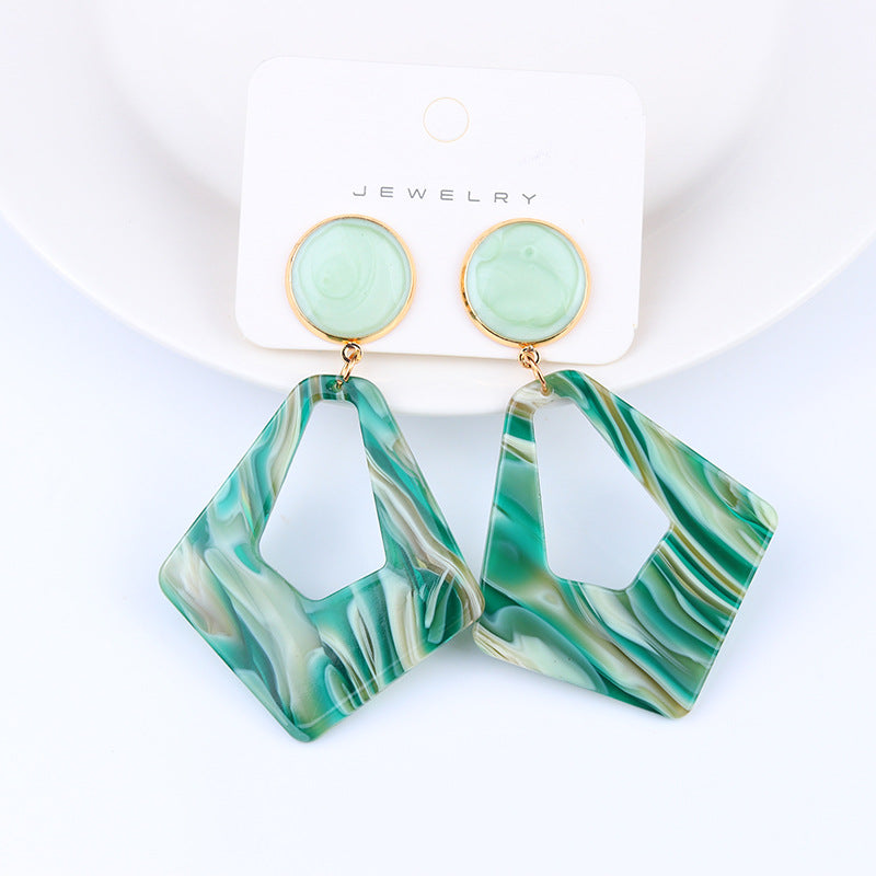 Flaxmaker Green Printed Simple Earrings