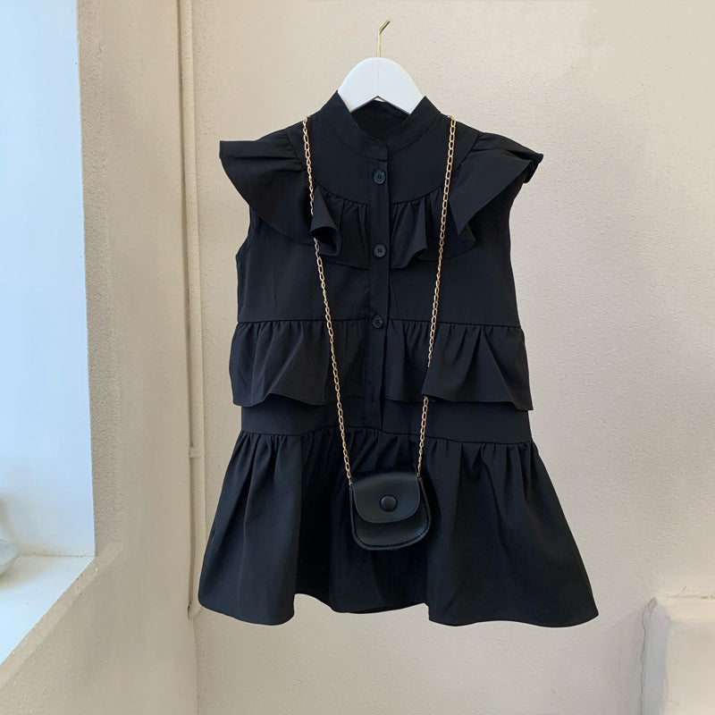 Mommy and Me Ruffled Black Tiered Dress With Bag Flaxmaker