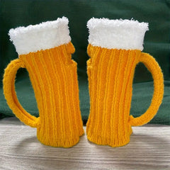 Guantes de punto de medio dedo con forma de jarra de cerveza 3D 