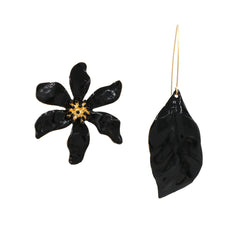 Flaxmaker Flower Leaf Design Asymmetric Earrings