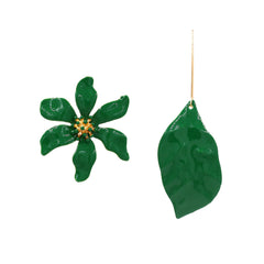 Flaxmaker Flower Leaf Design Asymmetric Earrings