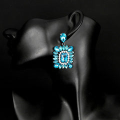 Blue Square Rhinestone Earrings