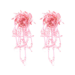 Flaxmaker Tassel Crystal Floral Earrings