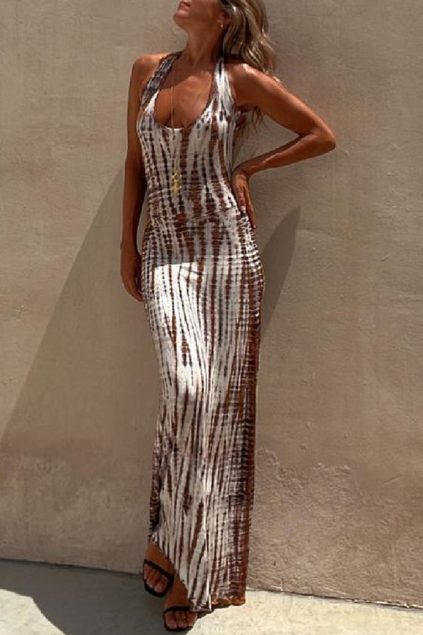 Summer Adventures – Stretch-Maxikleid mit Batikmuster und Schnürung auf der Rückseite 