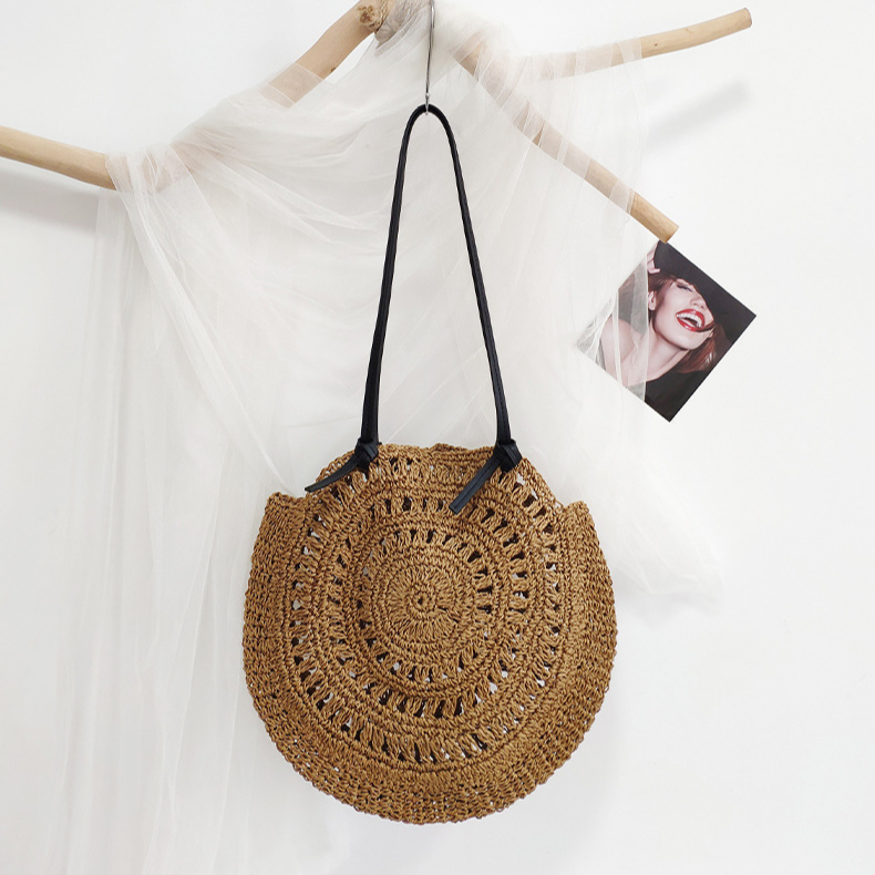 Hand-crocheted Round Hollow Shoulder Straw Bag