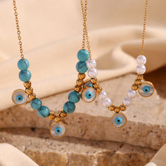 Blue Turquoise Round Eye Bead Necklace