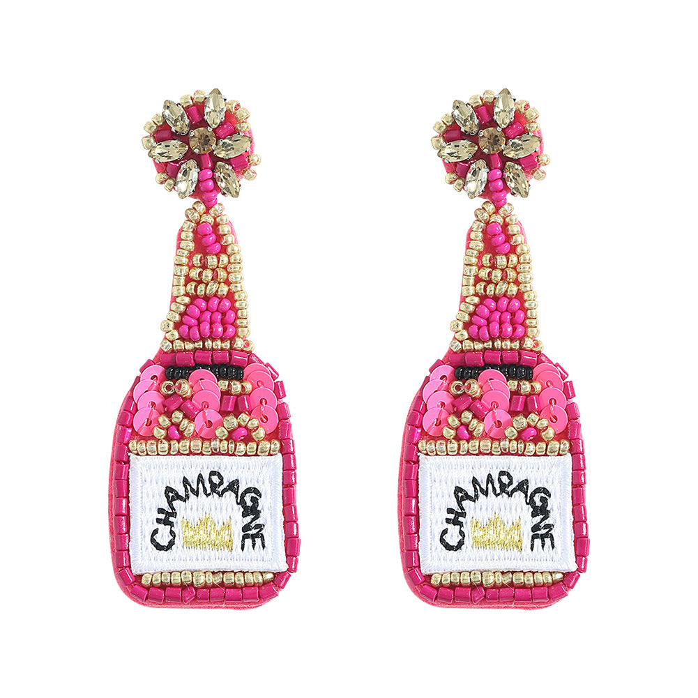 Handmade Rice Bead Party Wine Bottle Earrings