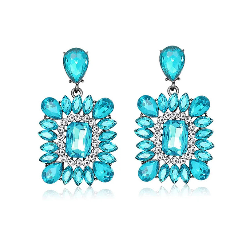 Blue Square Rhinestone Earrings