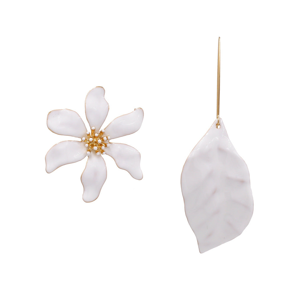 Flaxmaker Flower Leaf Design Asymmetric Earrings