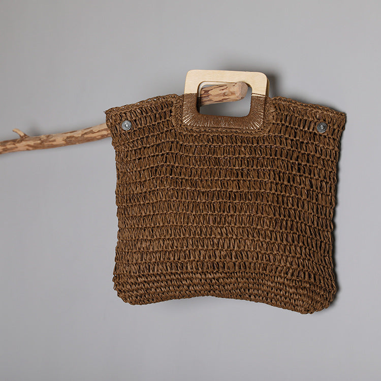 Handle Wooden Handle Woven Straw Bag